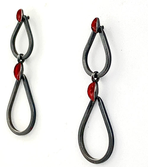 Red Enamel Paint Link Earrings