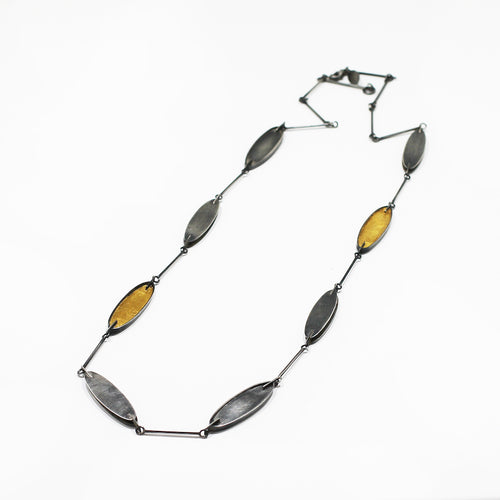 Elegant and Contemporary Long Necklace of Queue Collection in Sterling Silver And 23.5K Gold