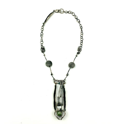 Ophelia Single Drop Necklace set with White Topaz, Peridot and Labrodorite