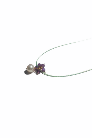 14k Gold 3 MM Amethyst and 0.02 CTW Diamond Necklace