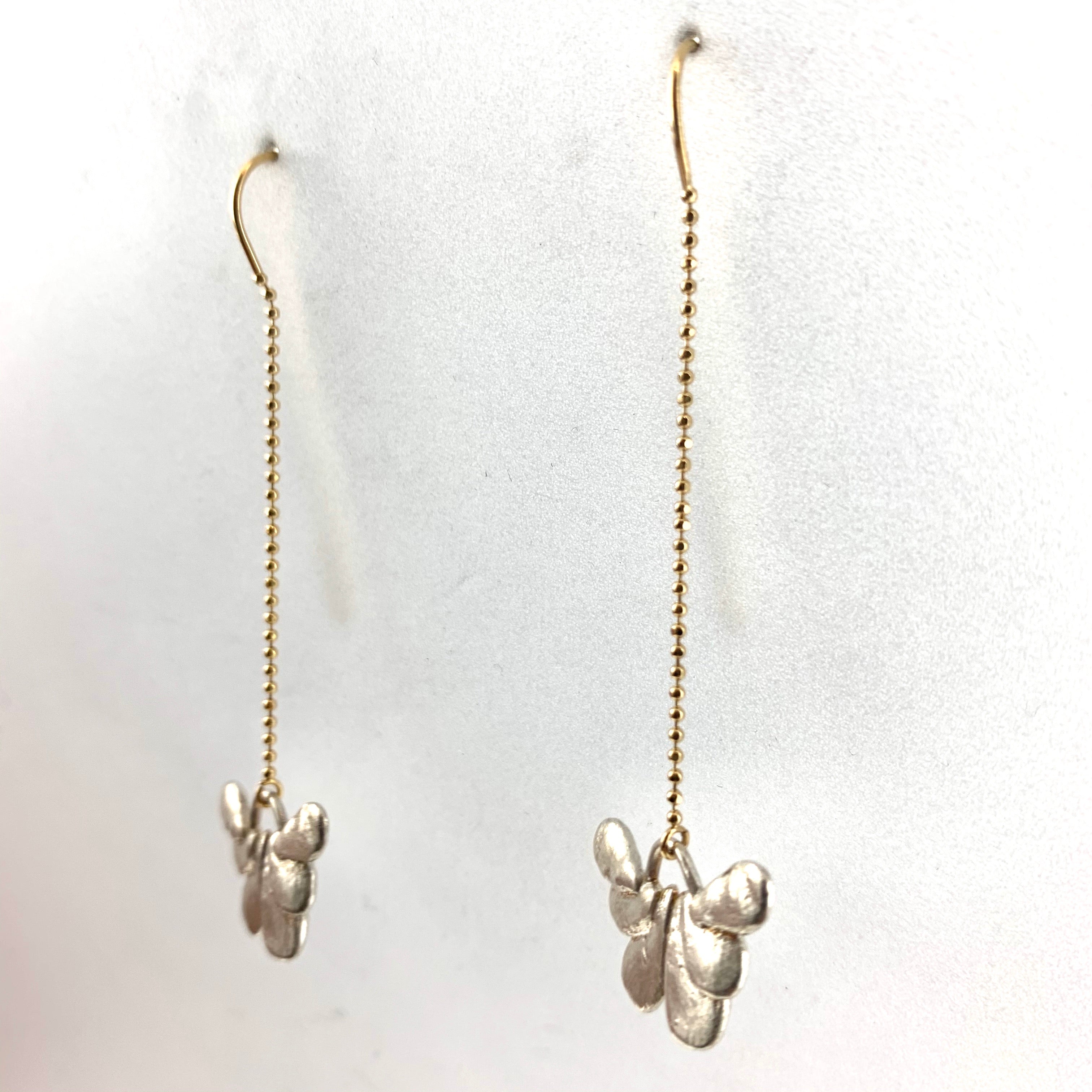 14k gold and silver butterfly threader earrings