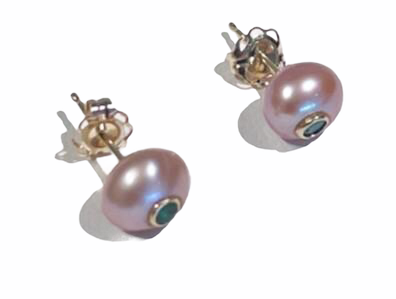 Small Keshi  Pearl Earrings with Genuine Colombian Earrings emeralds