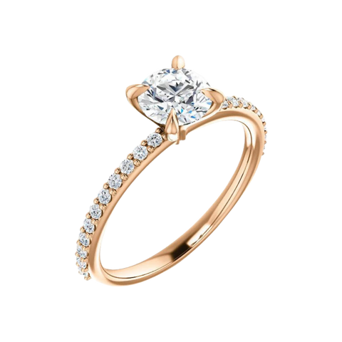 18k Yellow Gold Round Diamond 6-prong Accent Engagement Ring