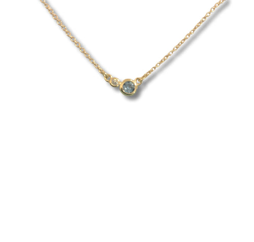 14k Gold 3mm Aquamarine and Diamond Necklace