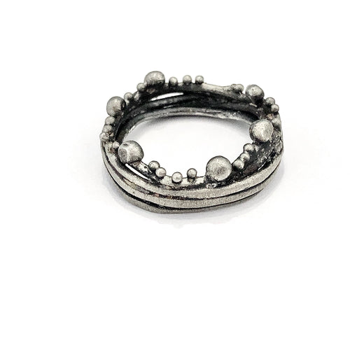 Oxidized Sterling Silver  Branch Ring with Pebbles