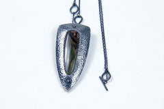 Hammered Silver Oxidized Ruby and Picture Jasper Pendant