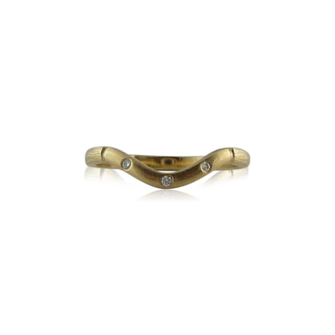 Stockholm Crosswire Oxidized Silver Ring with 11 Diamonds in 24k Gold Bezels