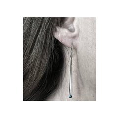 Long Silver Wiggly Drop Earrings with Blue Topaz