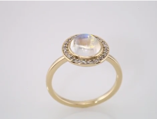 14K Gold Rainbow Moonstone & 1/8 CTW Diamond Halo-Style Ring