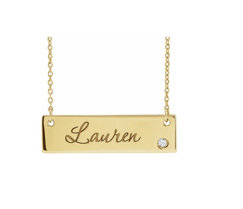14K Yellow Gold Nameplate Bar Necklace with Diamond or Birthstone Accent