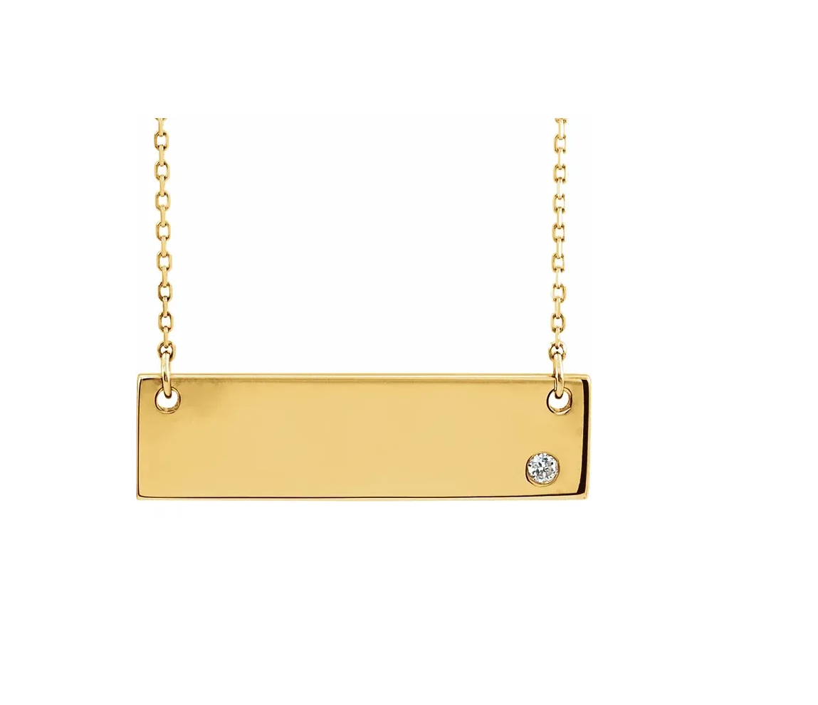14K Yellow Gold Nameplate Bar Necklace with Diamond or Birthstone Accent