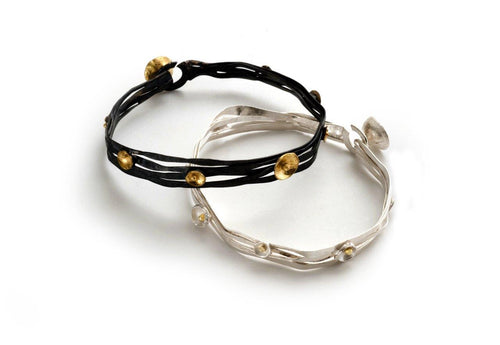 Acorn Cup Wrap Bangle in 18k gold and Oxidized Sterling silver