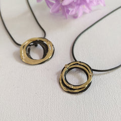 Oxidized Silver and Gold Wrap Pendant with 3 of 1.4mm Diamonds