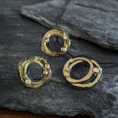 Oxidized Silver and Gold Wrap Earrings with Diamonds