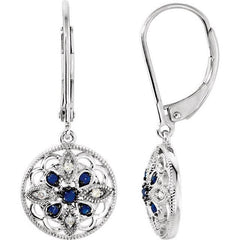 Sterling Silver Sapphire & .07 CTW Diamond Earrings