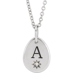 Engravable Charm Pendant set with 0.005 CT Diamond Pear Starburst 16-18" Necklace