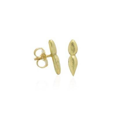Sterling Silver Stud Earrings with Champagne Diamond in 18k Gold Bezel