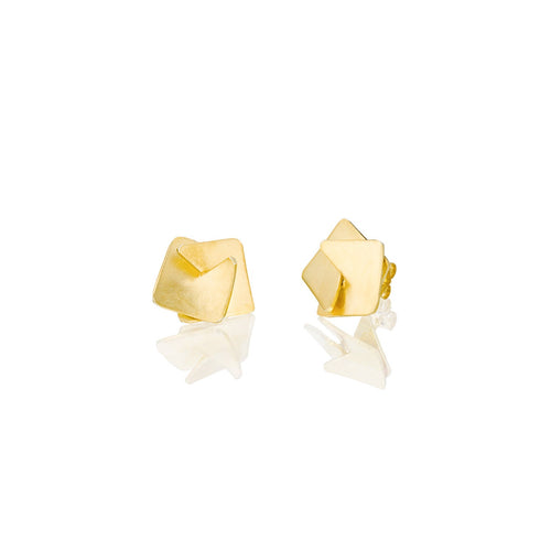 Origami Folded Stud Earrings in Solid Gold
