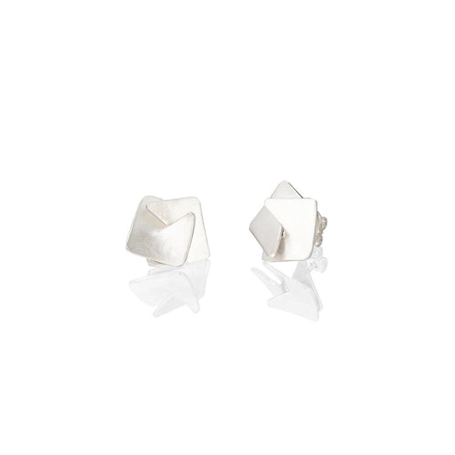 Origami Folded Stud Earrings-Silver
