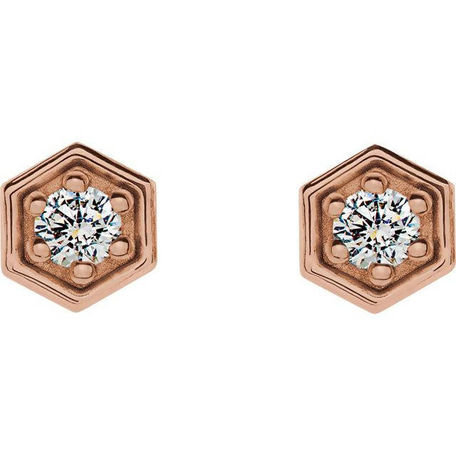 14k Gold Diamond Hexagon Stud Earrings