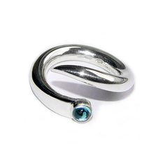 Curving Silver Wiggly Ring with Blue Topaz