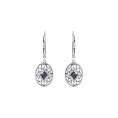 Vintage Style Sterling Silver Lever Back Blue Sapphire Earrings