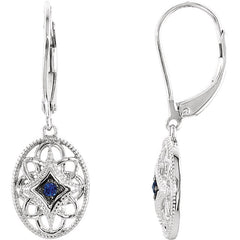 Vintage Style Sterling Silver Lever Back Blue Sapphire Earrings