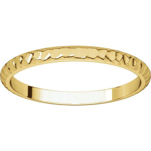 14K Gold 2 mm Half Round Band with Hammered Texture