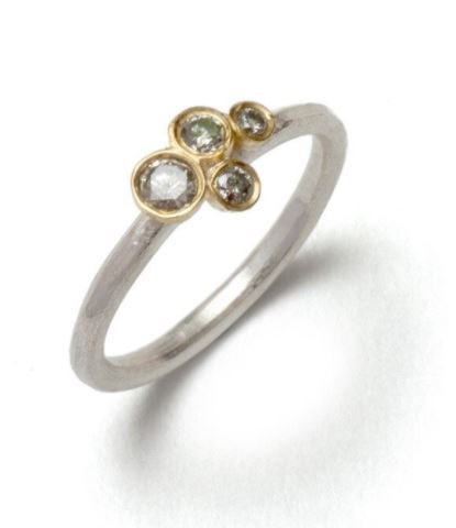 Silver Cluster Ring with Grey Diamonds set in 18k Gold