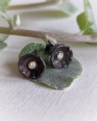 Oxidized Acorn Cup Studs with Diamonds in Sterling Silver, 18ct Gold and Diamonds