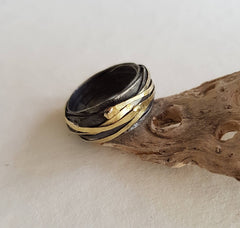 Oxidised gold and silver wrap ring