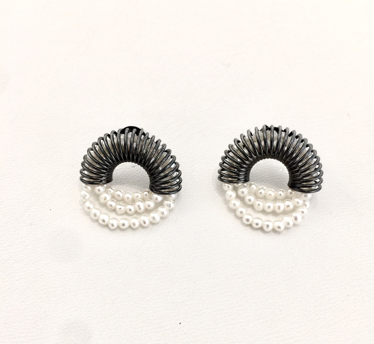 Freshwater Pearls Oxidized Silver Post Earrings