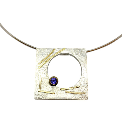 Rectangle Drop Pendant with 24kt Keum Boo and Silver