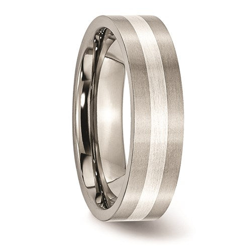 Titanium Sterling Silver Inlay Flat 6mm Brushed Band
