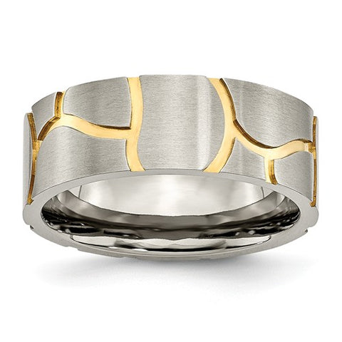 18K Yellow Gold PVD 8 mm Hammered Texture Tungsten Band