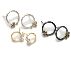 Silver Hoop studs and Grey Diamond Cluster Earrings