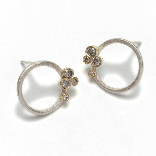 Silver Hoop studs and Grey Diamond Cluster Earrings