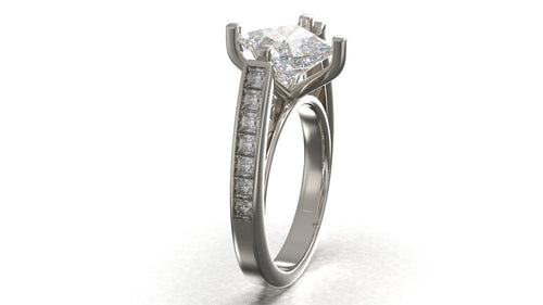 18k Palladium White Gold Prong Set Center Stone Accented Channel Set Engagement Ring, Custom Design for Riza