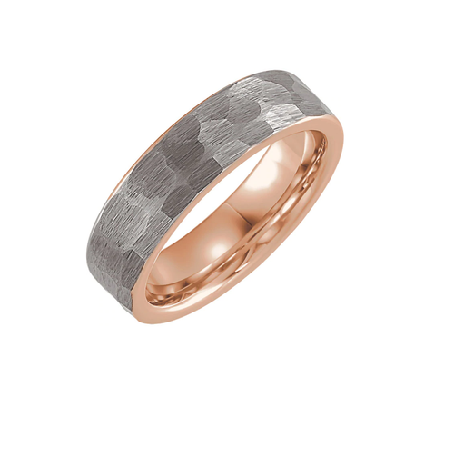 18K Rose Gold PVD 6 mm Hammered Texture Tungsten Band