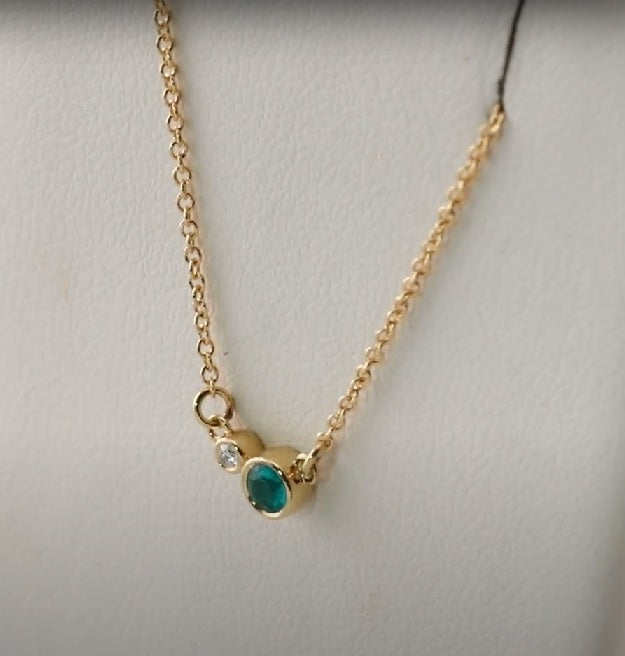 14k Gold 3mm AA Emerald and Diamond Necklace