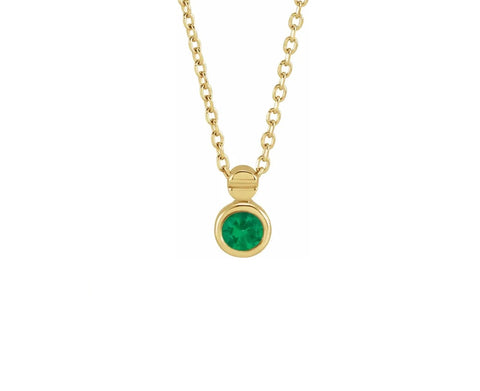 Platinum 3 MM Round Emerald and 0.02CTW Diamond Necklace.