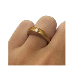 Partially split silver shell ring with 10pt diamond and 22k gold plated interior