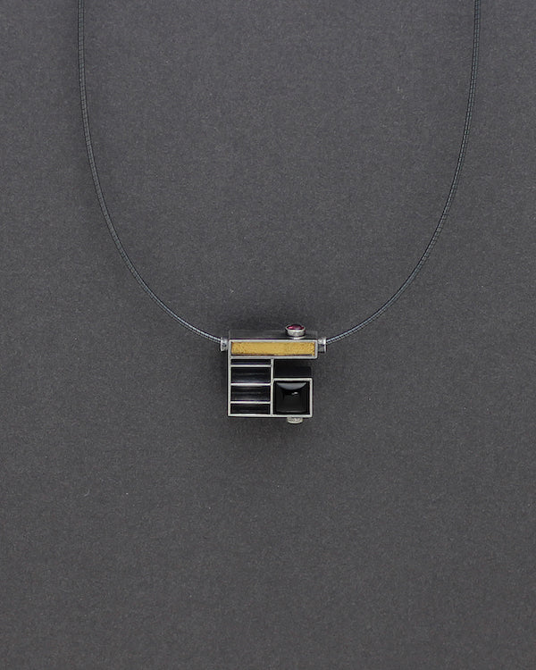 USB Necklace - 22kt gold chain and USB pendant with gold, oxidised