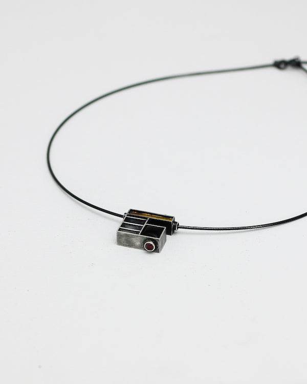 USB Necklace - 22kt gold chain and USB pendant with gold, oxidised