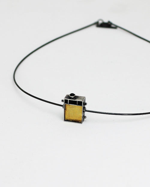 Geometric Cube with Gold and Tourmaline Accents Necklace